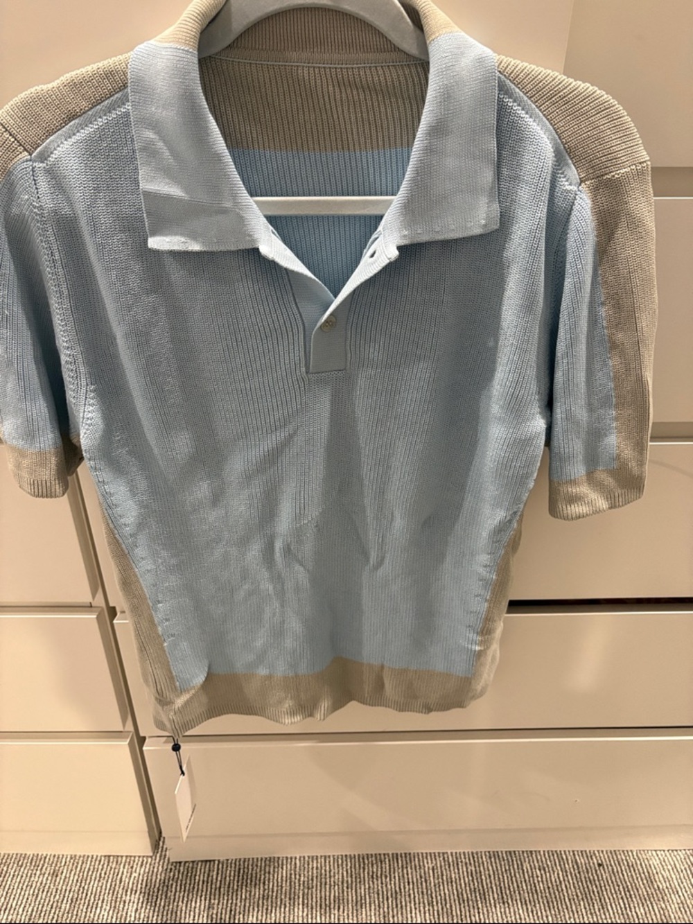 Jacquemus Two-Tone Light Blue and Beige Knit Polo